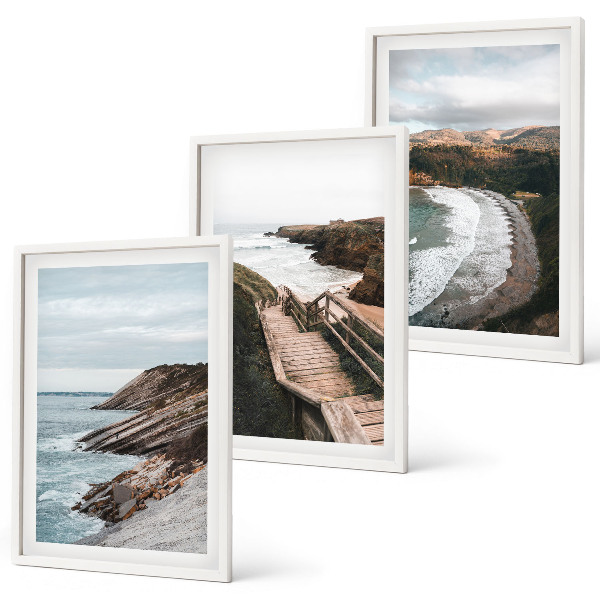 Set of 3 framed wall art pieces Cliff views, beach landscapes