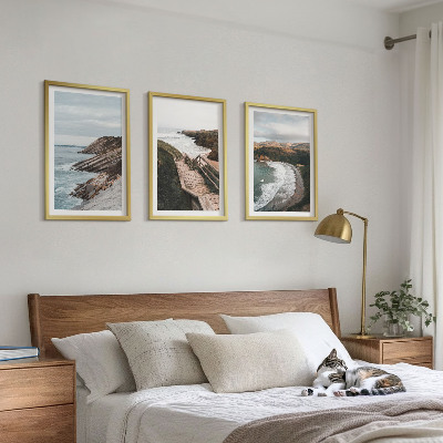 Set of 3 framed wall art pieces Cliff views, beach landscapes