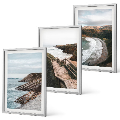 Set of 3 framed wall art pieces Cliff views, beach landscapes