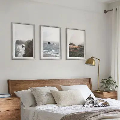 Wall art set featuring landscapes of mountains and the sea