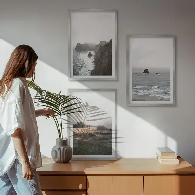 Wall art set featuring landscapes of mountains and the sea