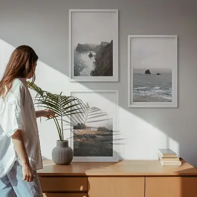 Wall art set featuring landscapes of mountains and the sea