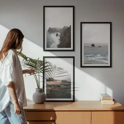 Wall art set featuring landscapes of mountains and the sea