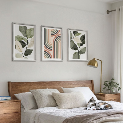 Set of 3 framed wall art pieces Geometric plant motifs