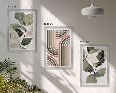 Set of 3 framed wall art pieces Geometric plant motifs