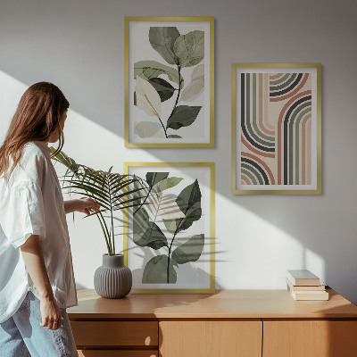Set of 3 framed wall art pieces Geometric plant motifs