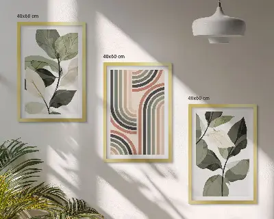Set of 3 framed wall art pieces featuring geometric plant motifs