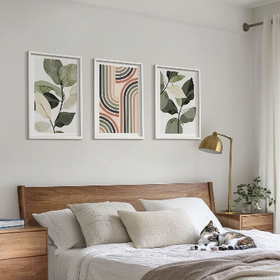 Set of 3 framed wall art pieces Geometric plant motifs