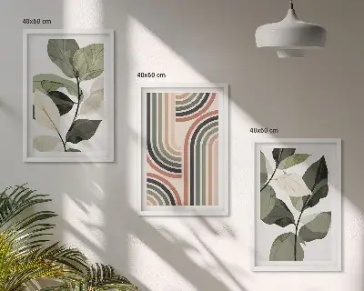Set of 3 framed wall art pieces featuring geometric plant motifs