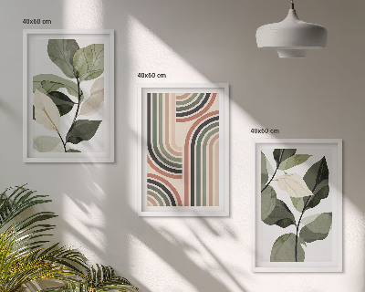 Set of 3 framed wall art pieces Geometric plant motifs