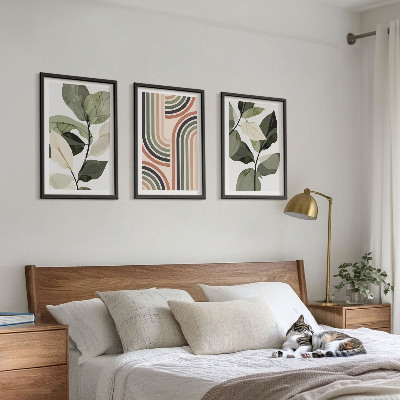 Set of 3 framed wall art pieces Geometric plant motifs