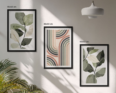 Set of 3 framed wall art pieces Geometric plant motifs