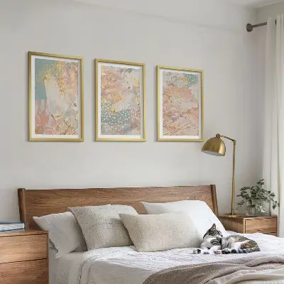 Set of 3 framed wall art pieces Abstract pastel patterns