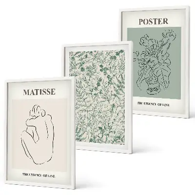 Three-piece wall art set featuring minimalist line and plant patterns