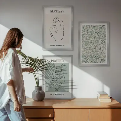 Three-piece wall art set featuring minimalist line and plant patterns