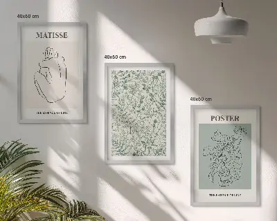 Three-piece wall art set featuring minimalist line and plant patterns