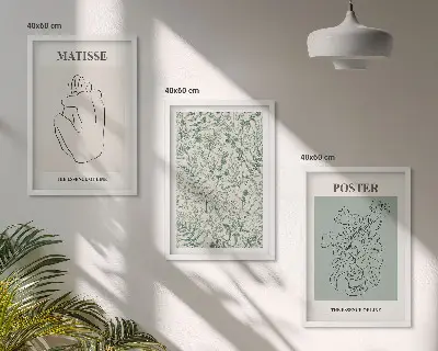 Three-piece wall art set featuring minimalist line and plant patterns