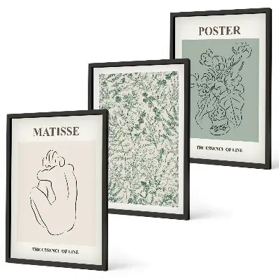 Three-piece wall art set featuring minimalist line and plant patterns