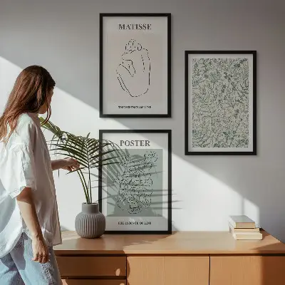 Three-piece wall art set featuring minimalist line and plant patterns
