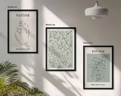 Three-piece wall art set featuring minimalist line and plant patterns