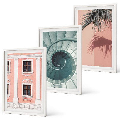Set of 3 framed wall art pieces Pastel Spiral Architecture