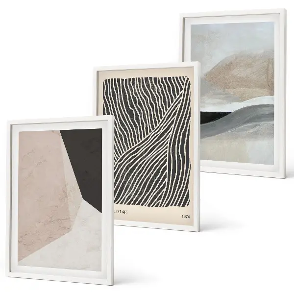 Wall art set with abstract patterns in beige and gray