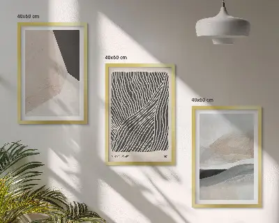 Wall art set with abstract patterns in beige and gray