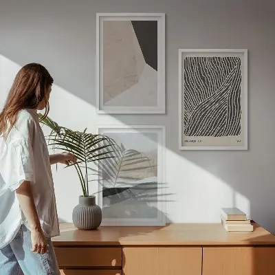 Wall art set Abstract patterns beige and gray