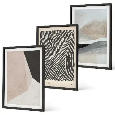 Wall art set Abstract patterns beige and gray