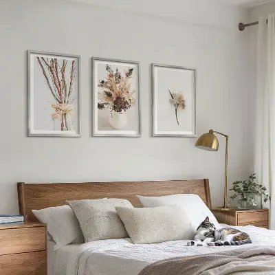 Minimalist floral branch wall art three-piece set