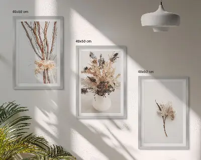 Minimalist floral branch wall art three-piece set