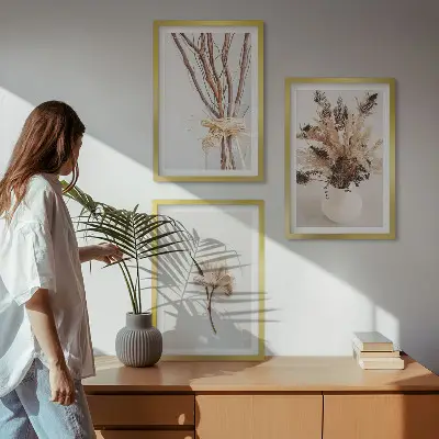 Minimalist floral branch wall art three-piece set