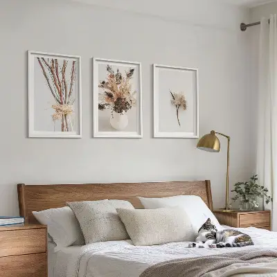 Minimalist floral branch wall art three-piece set