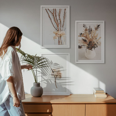 Three-piece wall art piece Flowers branches minimalistic
