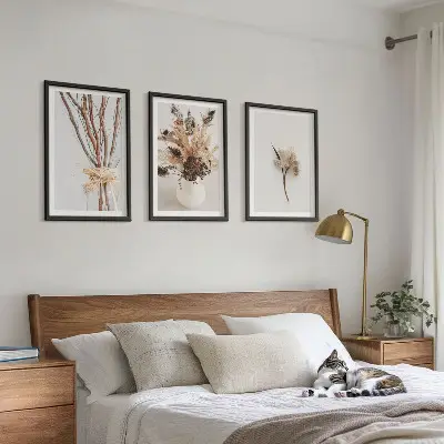 Minimalist floral branch wall art three-piece set