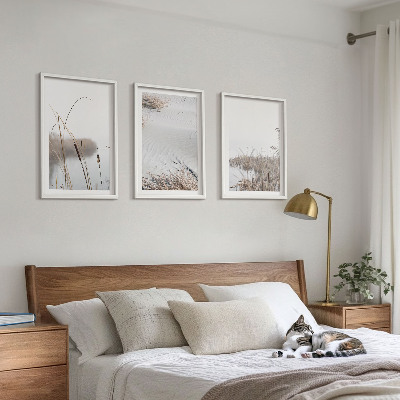 Set of 3 framed wall art pieces Aquatic vegetation in summer
