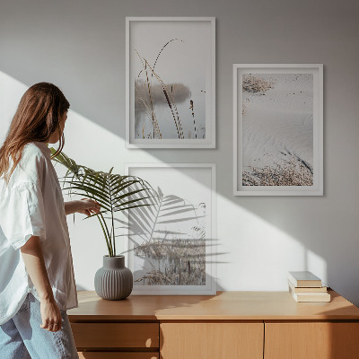 Set of 3 framed wall art pieces Aquatic vegetation in summer