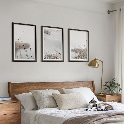 Set of 3 framed wall art pieces Aquatic vegetation in summer