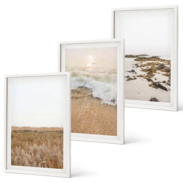 Wall art set featuring beach waves and stones in summer