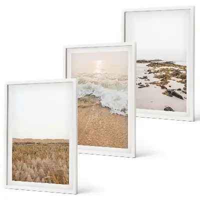Wall art set featuring beach waves and stones in summer