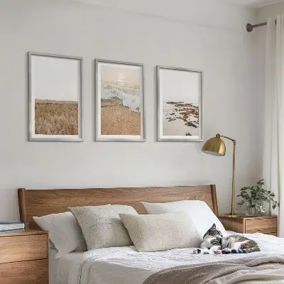 Wall art set featuring beach waves and stones in summer