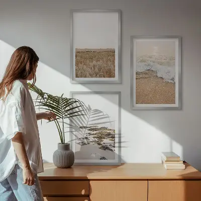 Wall art set featuring beach waves and stones in summer