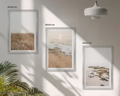 Wall art set featuring beach waves and stones in summer