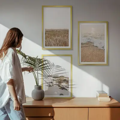 Wall art set featuring beach waves and stones in summer