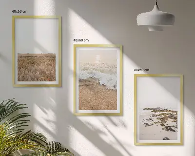 Wall art set featuring beach waves and stones in summer