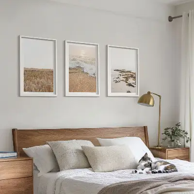 Wall art set featuring beach waves and stones in summer