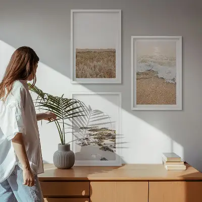 Wall art set featuring beach waves and stones in summer