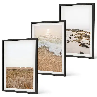 Wall art set featuring beach waves and stones in summer