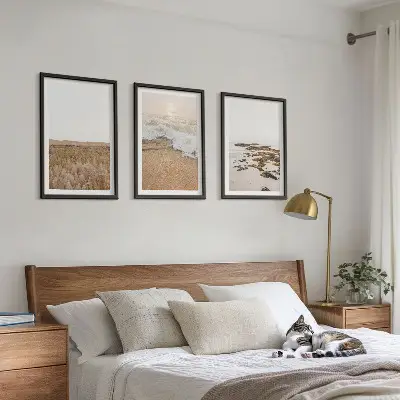 Wall art set featuring beach waves and stones in summer
