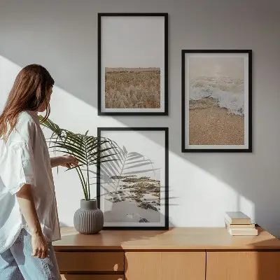 Wall art set featuring beach waves and stones in summer